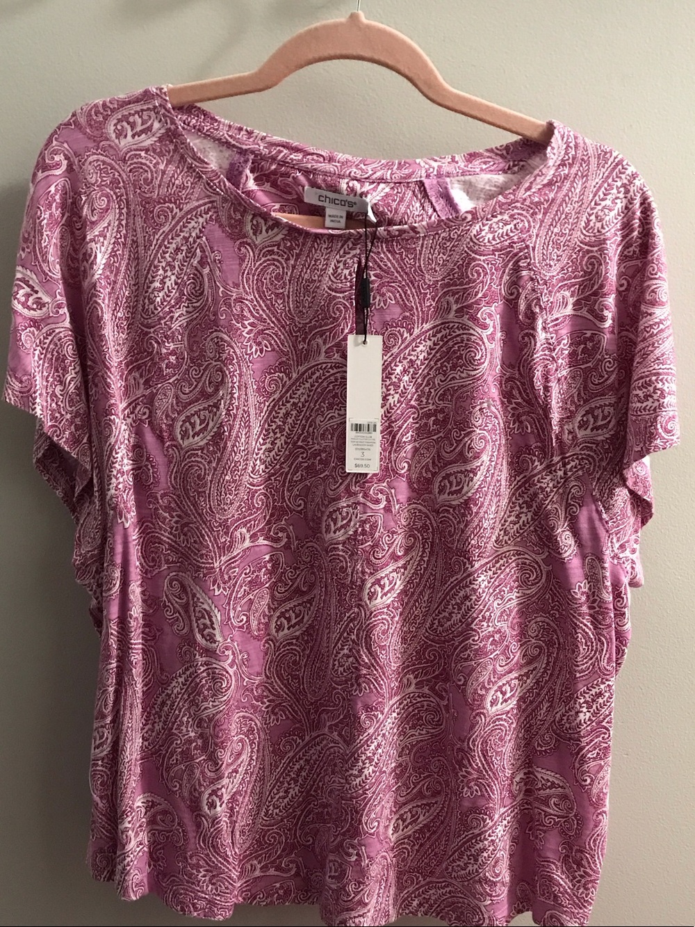 Chico's Mauve Raspberry Pink Paisley Short Sleeve Top